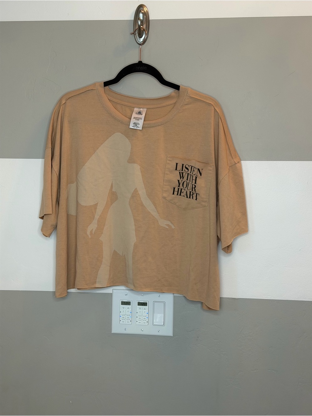 Disney Pocahontas Beige Graphic Crop oversized 
Tee with Pocket Print
